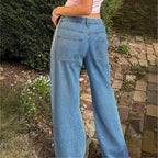 Ladies wide denim jeans with sporty side stripe Fashion Glam