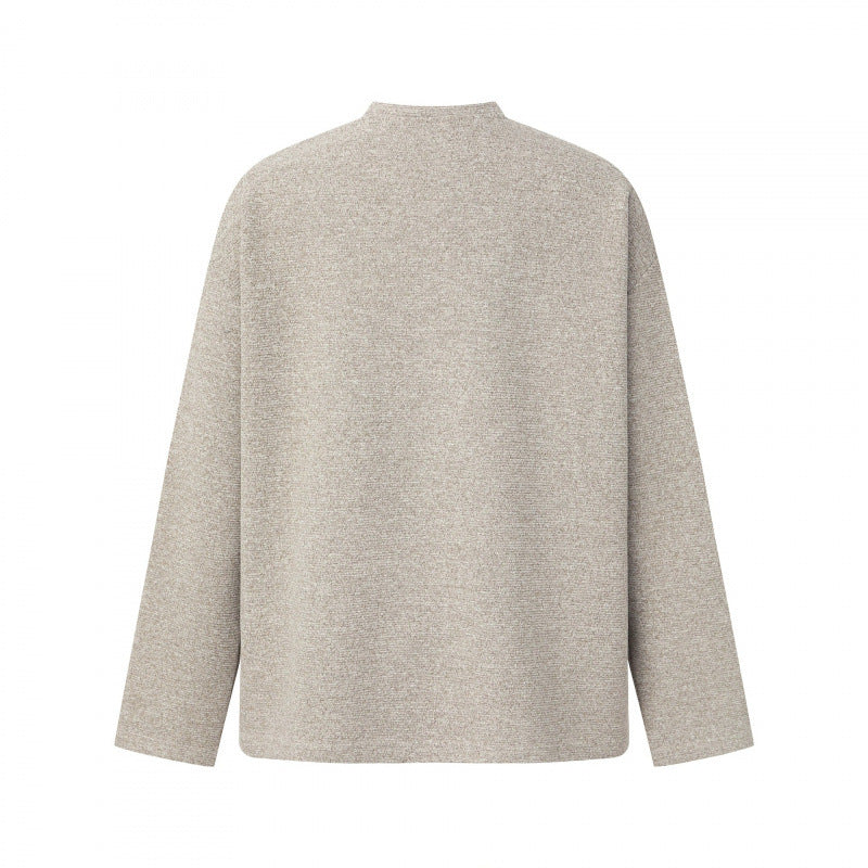 Unisex Oversize fine knit sweater with Henley button placket and stand-up collar Fashion Glam