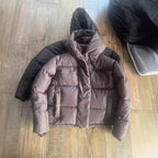 Women's short quilted puffer jacket with high stand-up collar and concealed button placket Fashion Glam