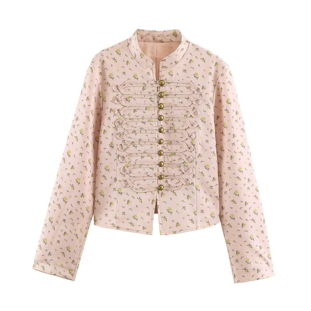 Women's Tailored Short Jacket with Decorative Lacing and Stand-Up Collar Fashion Glam