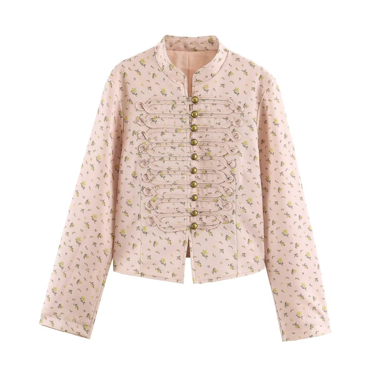 Women's Tailored Short Jacket with Decorative Lacing and Stand-Up Collar Fashion Glam