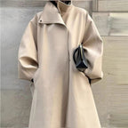 Women's Oversize Cocoon Coat with High Stand-Up Collar and Concealed Button Placket Fashion Glam