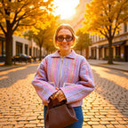 Women's Quilted Cropped Jacket with Striped Stitching, Wide Sleeves and Zipper Fashion Glam