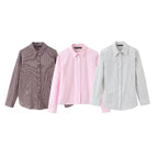 Women Striped Blouse with Western Yoke and Kent Collar Fashion Glam