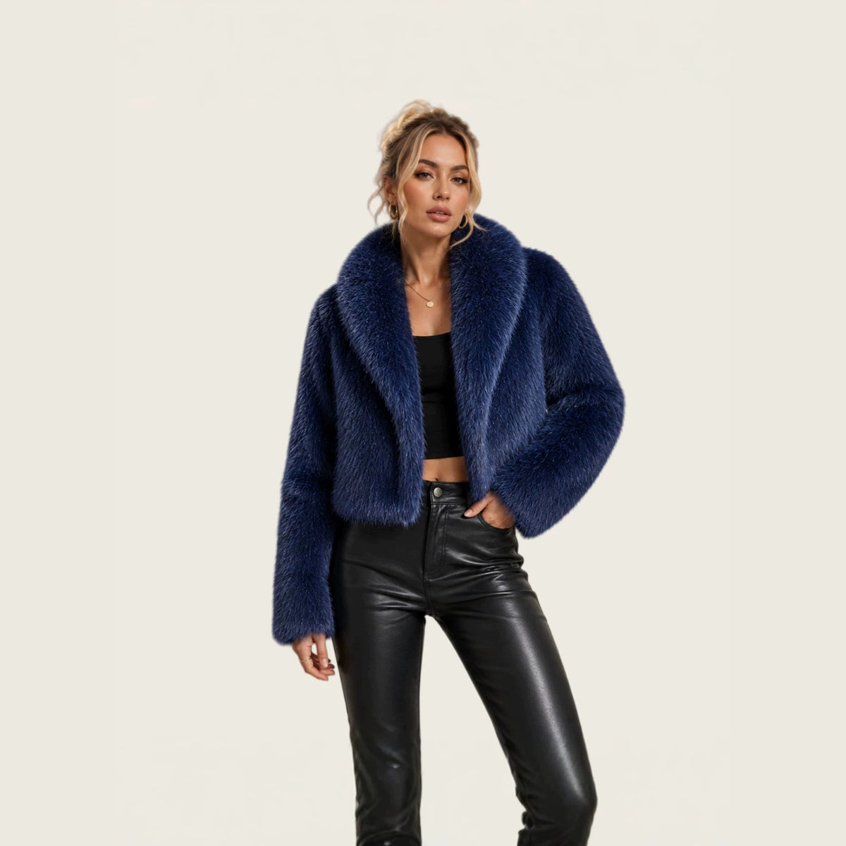 Ladies short cut luxury faux fur bolero with voluminous shawl collar Fashion Glam
