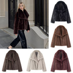 Women's Short Boxy Faux Fur Coat with Generous Shawl Collar and Soft Lining Fashion Glam