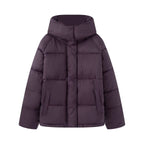 Women's short cut oversized quilted jacket with high collar and hood Fashion Glam