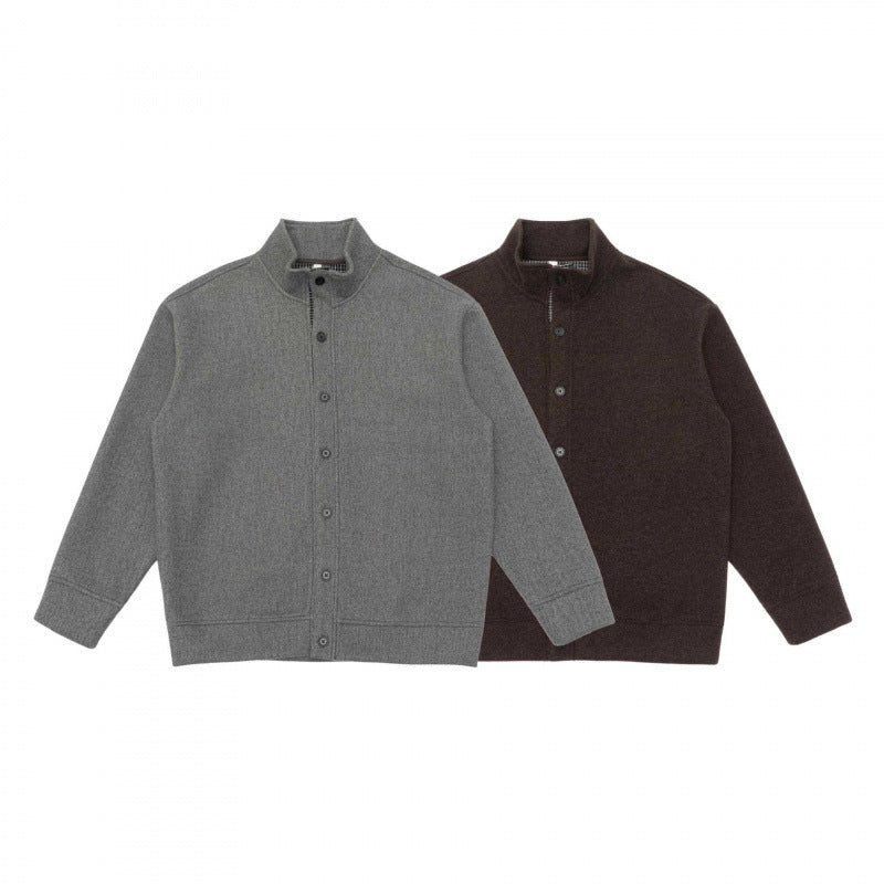 Unisex Boxy Knit Cardigan with Stand-Up Collar and Full Button Placket Fashion Glam