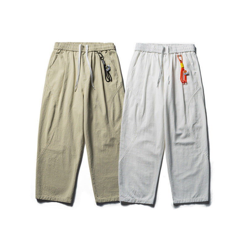 Men's Lightweight Loose-Fit Linen-Cotton Casual Pants with Elastic Waistband, Drawstring and Utility Pockets Fashion Glam