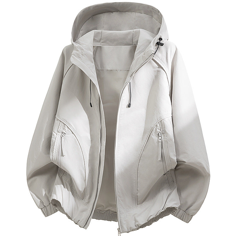 Men's Hooded Utility Softshell Jacket with Oversize Cut, Zipper Pockets and Elastic Hem Fashion Glam