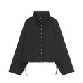 Women Cropped Oversized Utility Jacket with Stand Collar and Drawstring Fashion Glam