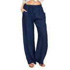 Women's Lightweight Linen Pants with Wide Leg, Elastic Waistband, and Side Pockets Fashion Glam