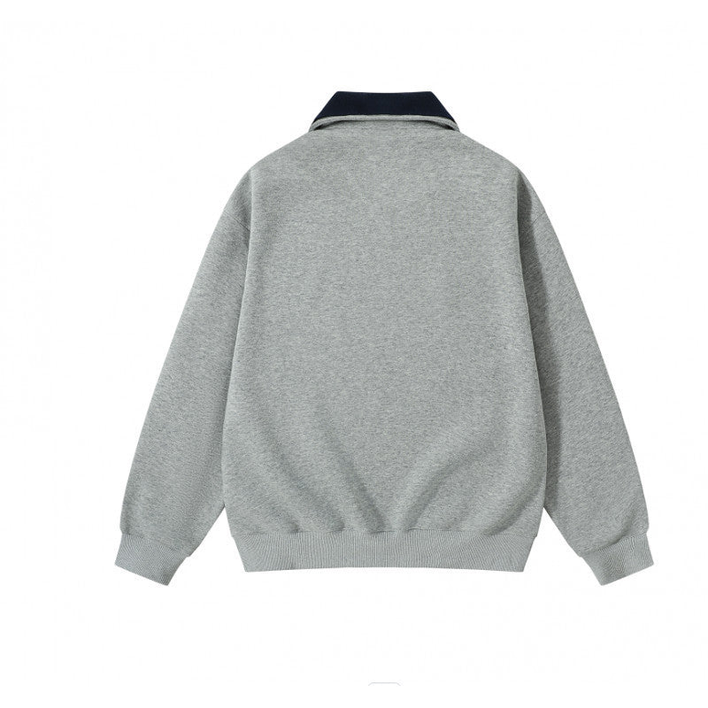 Unisex Oversize Half-zip Sweatshirt with contrasting Kent collar, kangaroo pocket, and ribbed cuffs Fashion Glam