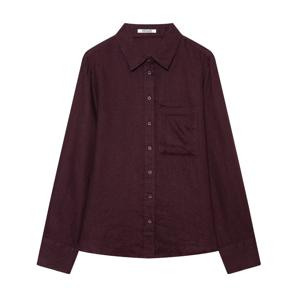 Women's Oversized Cotton Shirt with Kent Collar, Patch Chest Pocket and Straight Hem Fashion Glam
