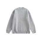 Unisex Oversize Knit Sweater with Asymmetrical Cable Pattern and Round Neckline Fashion Glam
