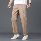Men's Lightweight Cotton Utility Cargo Pants with Elastic Waistband and Straight Leg Fashion Glam