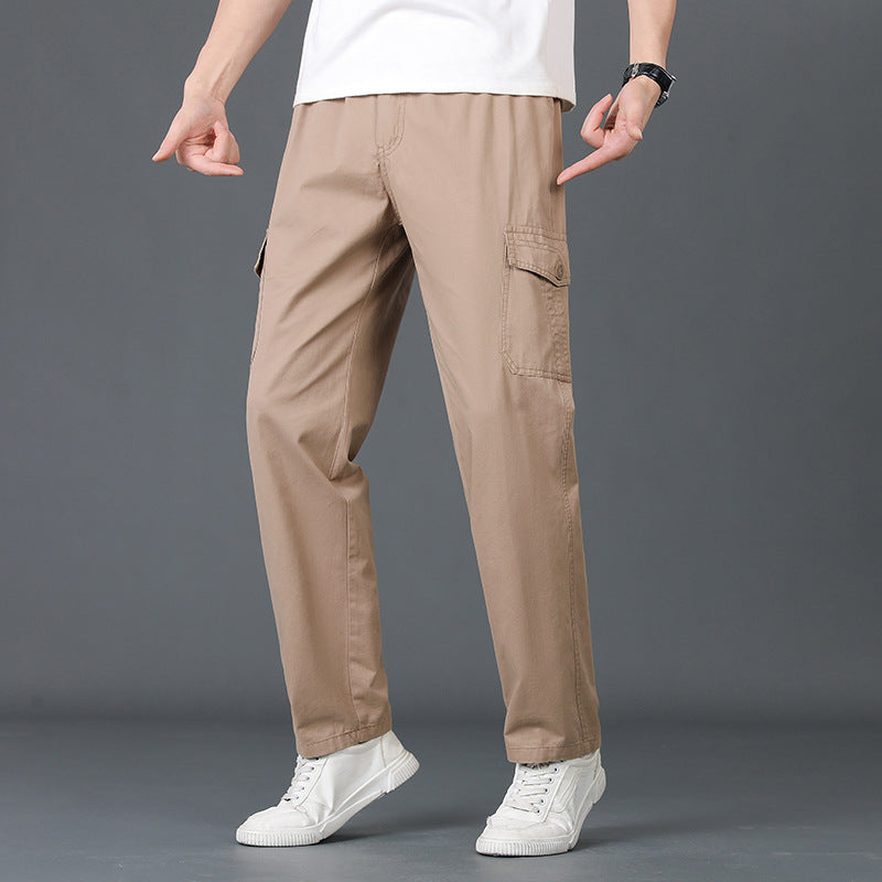 Men's Lightweight Cotton Utility Cargo Pants with Elastic Waistband and Straight Leg Fashion Glam