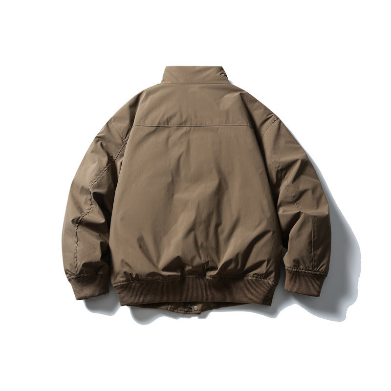 Unisex Stylishly cut padded bomber jacket with high stand-up collar and concealed front placket Fashion Glam