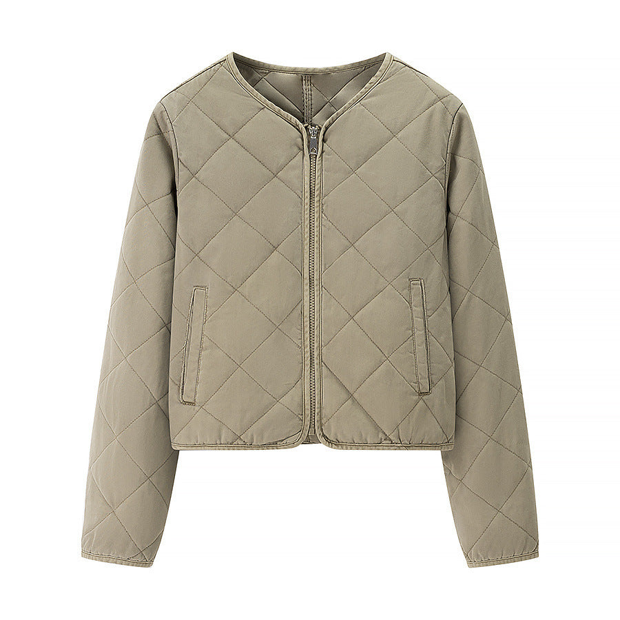 Women’s short quilted jacket with diamond quilting, full zip and integrated pockets Fashion Glam