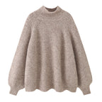 Women Oversize Mohair-Optic Knit Sweater with Stand-Up Collar and Balloon Sleeves Fashion Glam