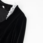 Ladies' velvet maxi dress with square neckline, lace trim, and puff sleeves Fashion Glam
