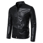 Men's Slim Biker Blouson Faux Leather Jacket with Stand Collar, Decorative Stitching and Zipper Pockets Fashion Glam