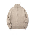 Unisex Boxy Zip Cardigan with Stand-up Collar, Cable Knit Sleeves and Ribbed Hems Fashion Glam