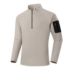 Men's Breathable Functional Long Sleeve Shirt with Stand Collar, 1/4 Zipper and Sleeve Utility Pocket Fashion Glam