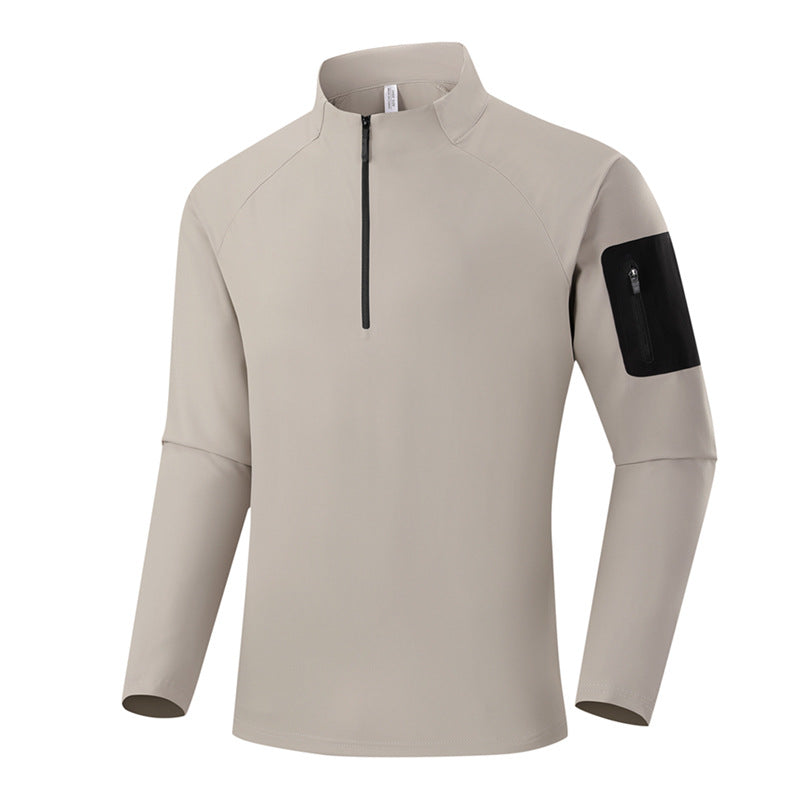 Men's Breathable Functional Long Sleeve Shirt with Stand Collar, 1/4 Zipper and Sleeve Utility Pocket Fashion Glam