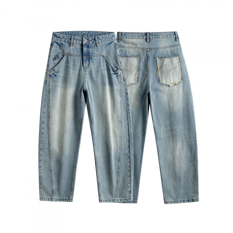Ladies High-Waist Baggy Jeans with pre-shaped side pockets and light used wash Fashion Glam