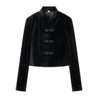 Women's Two-Piece Set with Tailored Short Mandarin Jacket and High-Waisted Pleated Trousers Fashion Glam