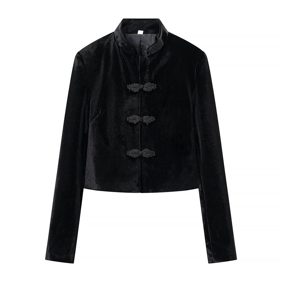 Women's Two-Piece Set with Tailored Short Mandarin Jacket and High-Waisted Pleated Trousers Fashion Glam