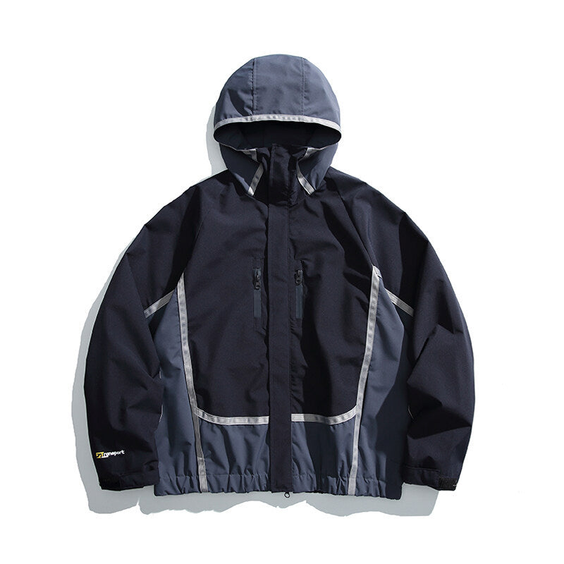 Unisex Water-repellent technical hooded jacket with reflective piping and elastic hem Fashion Glam