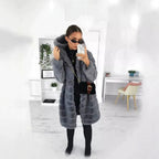 Women's Hooded Faux Fur Coat with Quilted Panel Structure Fashion Glam