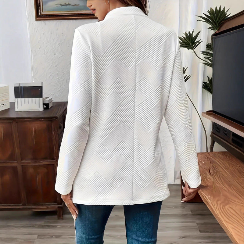 Women Tailored Long Blazer with Textured Quilted Look Fashion Glam