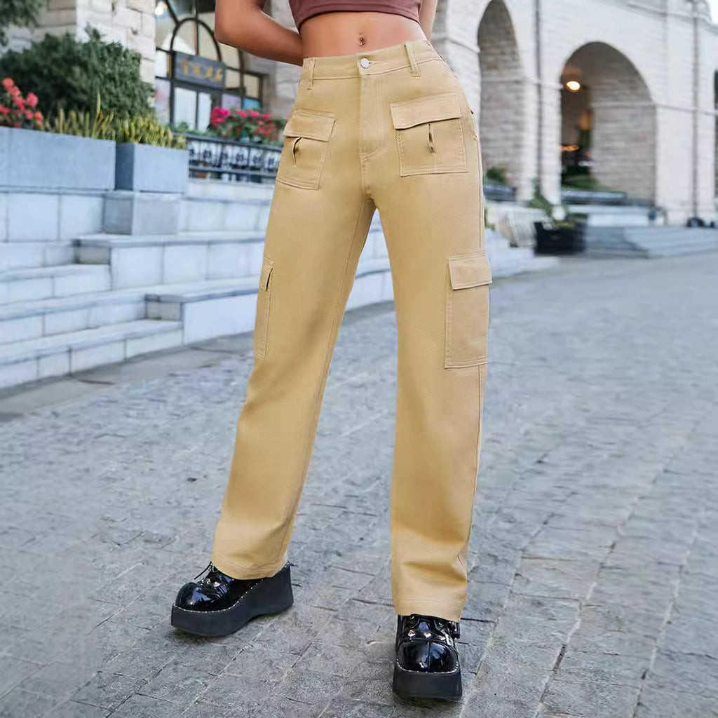 Women's wide cargo pants with a high waist and flap pockets Fashion Glam