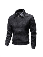 Men's Vintage-inspired Faux Leather Blouson Jacket with Contrast Collar Fashion Glam