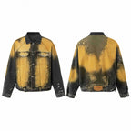 Men's Oversized Denim Blouson Jacket with Dip-Dye Effect, Paint Splatter and Adjustable Waist Belt Fashion Glam