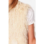 Women Sleeveless Shaggy Faux Fur Vest with Long Pile and Open Hem Fashion Glam