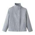 Women's Boxy Double-Breasted Short Coat made of Wool Blend with Stand-Up Collar Fashion Glam