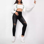 Women high-waisted Sculpting Skinny Jeans with targeted rips and shaping comfort waistband Fashion Glam