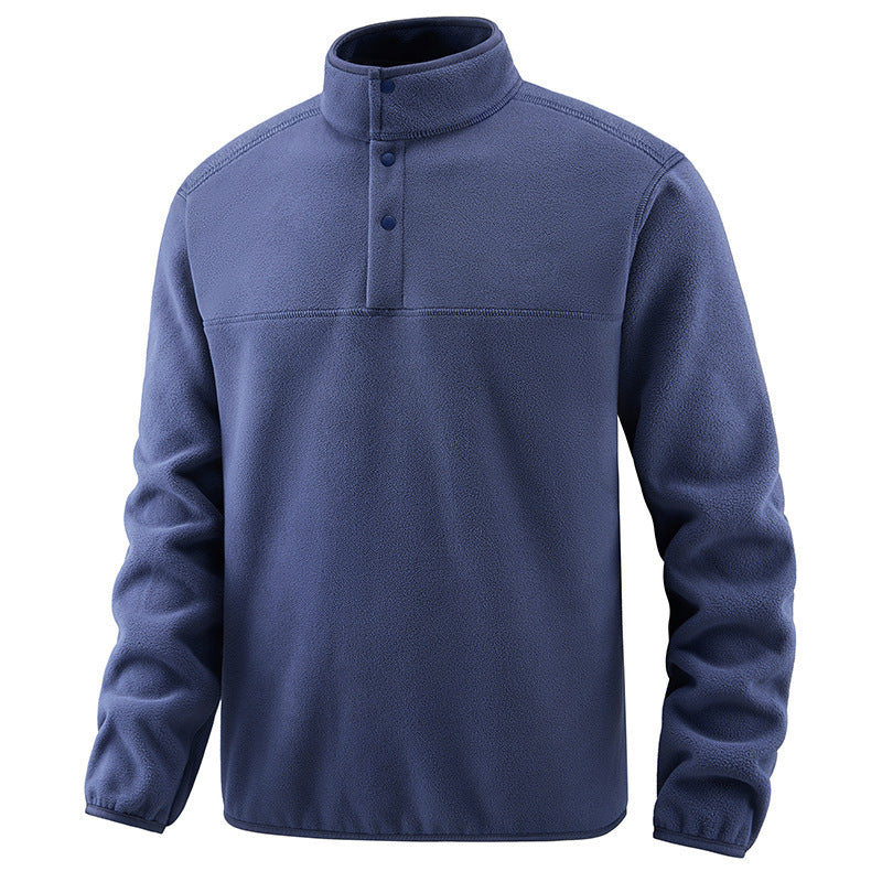 Men's Casual Thermal Fleece Sweater with Button Placket and Elastic Cuffs Fashion Glam