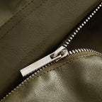 Women's Oversize Faux Leather Blouson with Elastic Hem, Slanted Zipper Chest Pocket and Zipper Sleeves Fashion Glam