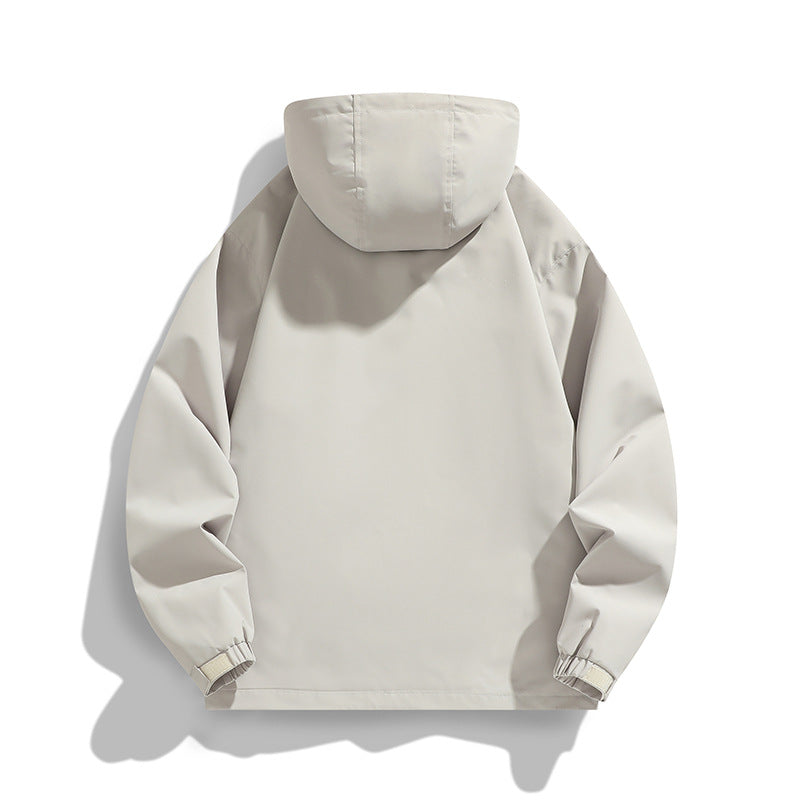 Men's Lightweight Wind and Water Resistant Hooded Jacket in Urban Utility Style with Concealed Zipper Placket Fashion Glam