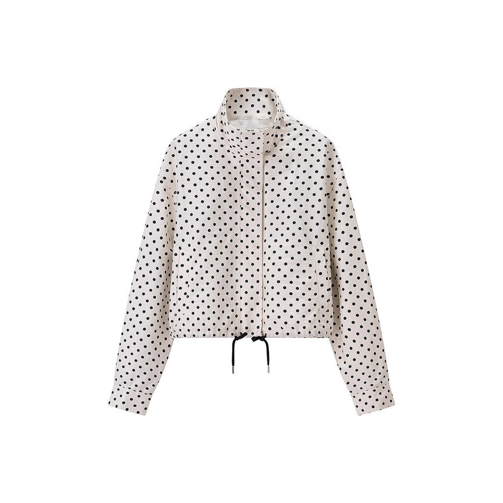 Women’s lightweight polka dot set with oversized shirt jacket and drawstring shorts Fashion Glam
