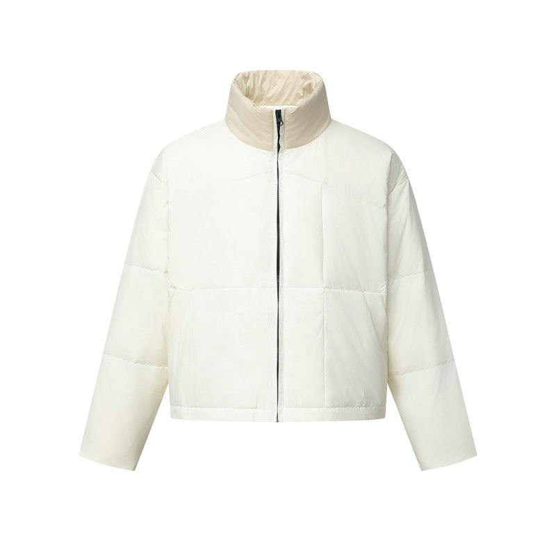 Unisex Boxy Puffer Jacket with Stand Collar in Contrast Design and Square Quilting Fashion Glam