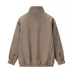 Women Structured Knitted Bomber Jacket with High Stand-Up Collar and Ribbed Hem Fashion Glam