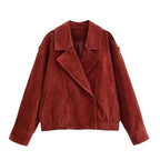 Women's short blazer made of suede leather with oversized silhouette and double-breasted lapel Fashion Glam