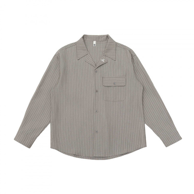 Unisex Boxy Shirt Jacket with Lapel Collar, Chest Pocket and Fine Pinstripe Fashion Glam