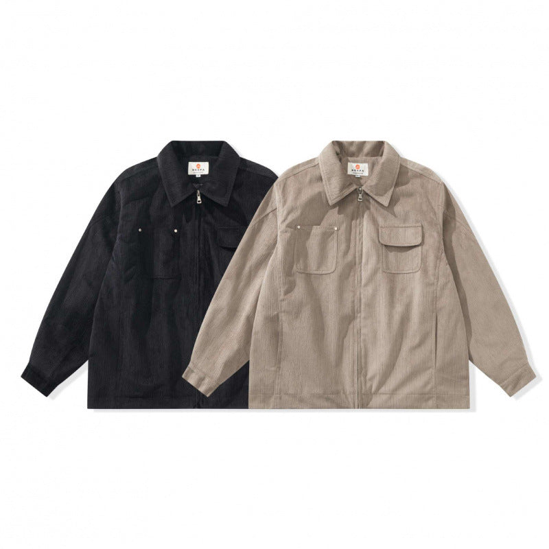 Unisex Boxy Overshirt Jacket made of fine cord structure with breast pockets and concealed zipper Fashion Glam
